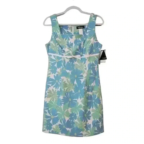 NWT Vintage City Triangles Baby Doll Dress Size 12 Blue Floral Sheath 90s Y2K - Picture 1 of 13